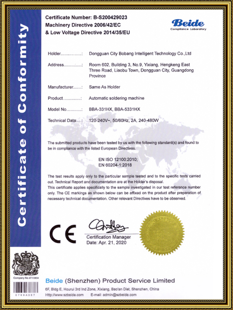 Certificado CE da máquina parafuso
